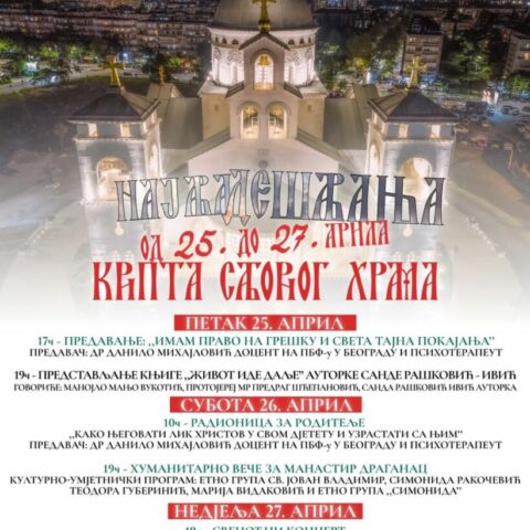 Дешавања у крипти подгоричког Саборног храма од 25. до 27. априла