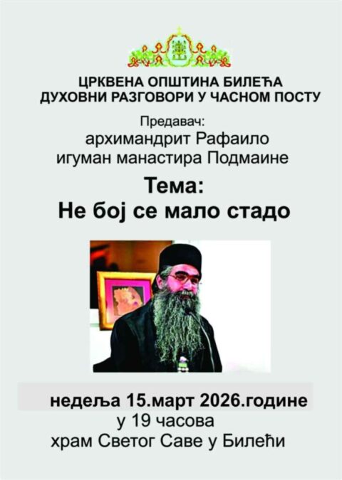 Отац Рафаило у недјељу држи предавање у Билећи Предавање Билећа 980x1379