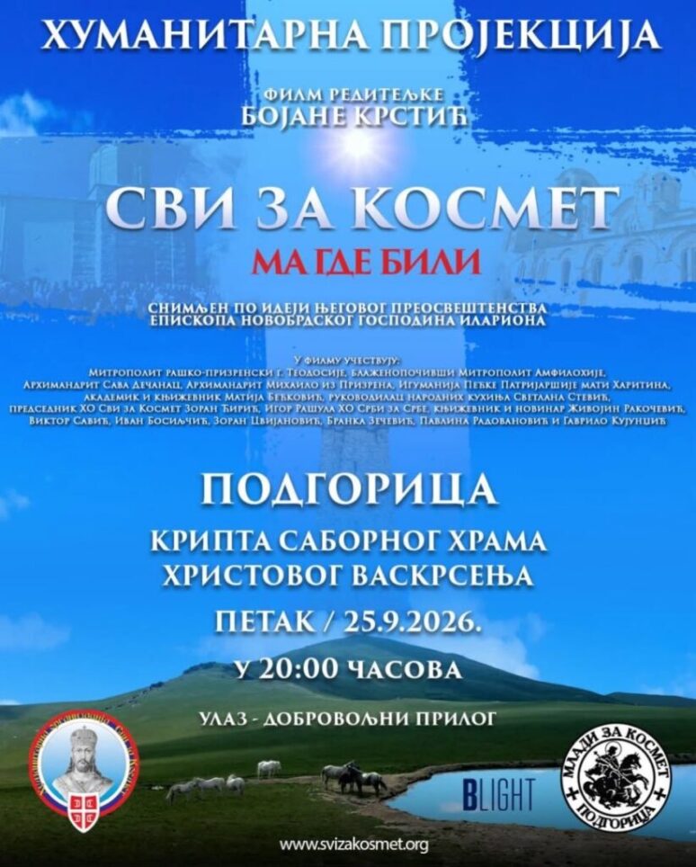 Humanitarna projekcija filma „Svi za Kosmet – ma gde bili“ u Podgorici Svi Za Kosmet Projekcija Filma